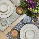 Mantel individual reversible con servilleta - Ikat y florecillas - Gris
