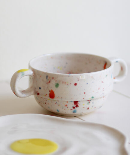 Cuenco con dos asas - Blanco - Colección pinceladas