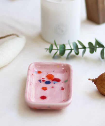 Bandejita rectangular o jabonera- Rosa - Colección pinceladas