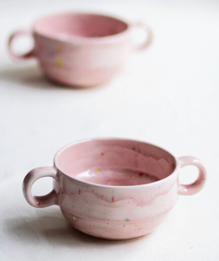 Cuenco con dos asas - Rosa - Colección pinceladas